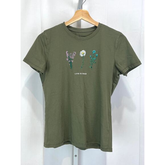 LIFE IS GOOD Short Sleeve Crew Neck Tee Shirt Wild Flower Garden Green Size XS - Picture 1 of 7